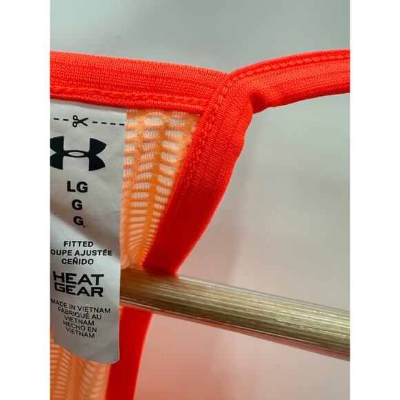 Under Armour Neon Orange Fitted Heat Gear Raerback Tank Top Shirt Womens Large - Picture 6 of 6